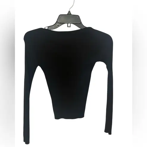 l*space L* Black Ribbed Knit Top - Sweetheart Neckline, Long Sleeve Crop Sweater XS