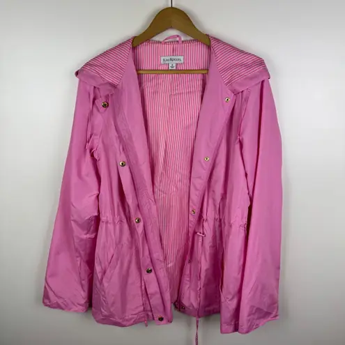 kim rogers Pink Hooded Raincoat Medium Drawstring Waist Lightweight Jacket Coat
