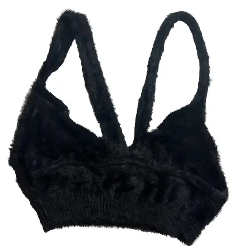 For Love & Lemons  Devin Fuzzy Crop Black Size XL New