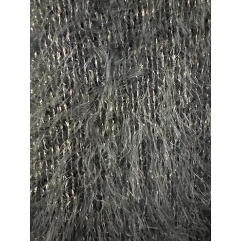 Verty Fuzzy Knit Cardigan Sweater Shaggy Textured One Size Gray Metallic - Image 6