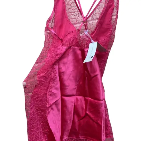 Naked Princess Silk Ella Deep V Chemise Sleep Lingerie Dress NWT Size Small Pink