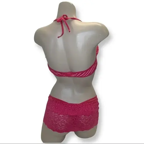 Zuliana Size Large Dark Pink 3 Piece Lace Set. Made in Brazil. New With Tags.