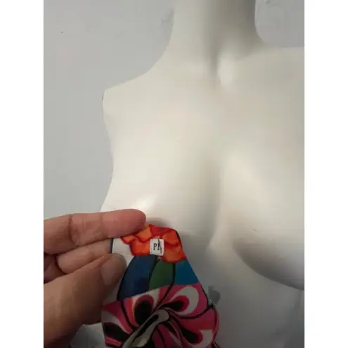 Boutique floral red blue yellow burst 70s theme pattern short sleeve tunic M Size M