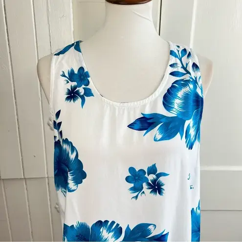 Hawaiian A Line Dress by Aloha Fashions One Size White & Blue Hawaii Time Size L