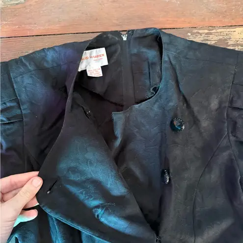 Vintage David Warren 100% Cotton 80’s Jacquard Button Pleated Midi Dress Sz 6 💚🍄 Black