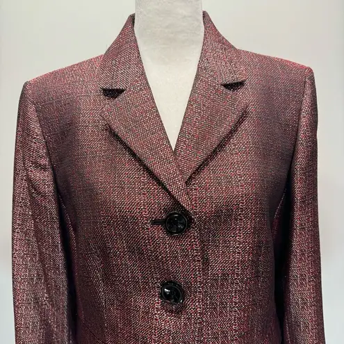 Jones Studio Vintage Y2K Metallic Black Red Silver Woven Button Front Blazer Clueless Preppy