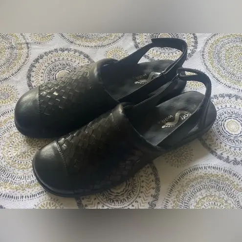 Softwalk Shoes 8.5 Black Leather Woven Mules Comfort Slides With Back Strap
