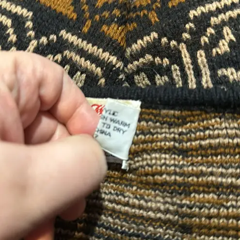 Tally Ho Vintage 1990s Y2K Black Shades of Brown Cardigan Sweater Geometric 3X