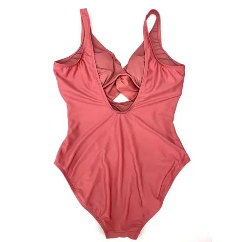 DKNY  COMPACT CORAL Peek-a-Boo Twist One-Piece Swimsuit 16 NWT