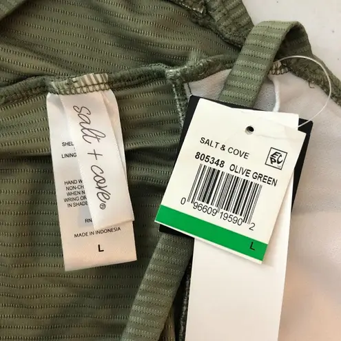 Salt + Cove Olive Green Halter Tankini Swim Top Ribbed Cinch Sides L Size L