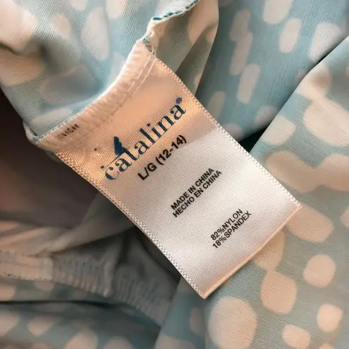 Catalina Tankini Top Flounce Ruffle Molded Cups Shelf Bra Geometric Teal Blue L