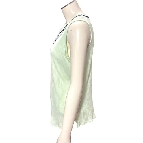 Adonna Lounge Set Green Ribbed Tank Top Shorts Navy Embroidery Size Large