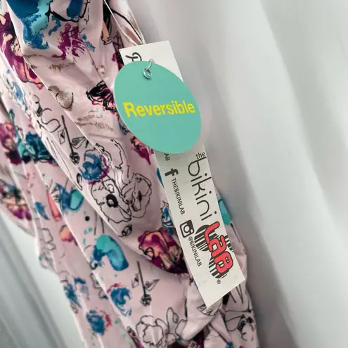 The Bikini Lab Swimsuit Size Large Reversible One Piece Floral Solid Beach NWT