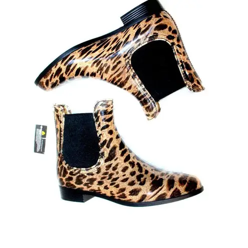 NEW Henry Ferrera Shiny Leopard Print Rain Boot Size 8