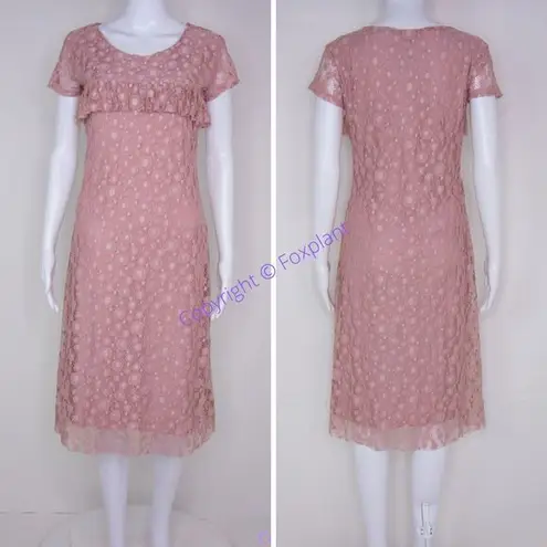 Reserved NEW lace ruffle chest short sleeve midi sheath dress, S