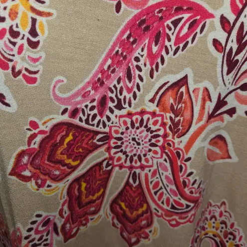 Susan Graver Weekend Printed Cozy Jersey Knit Top Sand/Pink Medium A378550