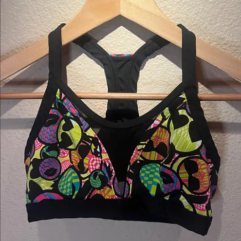 Zumba Women’s Zmoji Mesh Insert Sports Bra Colorful Workout Aerobics Small Black