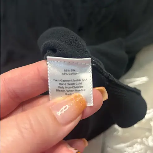 Talbots  Black Short Sleeve Cardigan Silk Cotton Blend Size 1X Soutache Appliqué