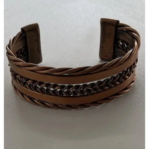Vintage Handmade Copper Braided & Twisted Cuff Bracelets Heavyweight Sz 6.5 Brown
