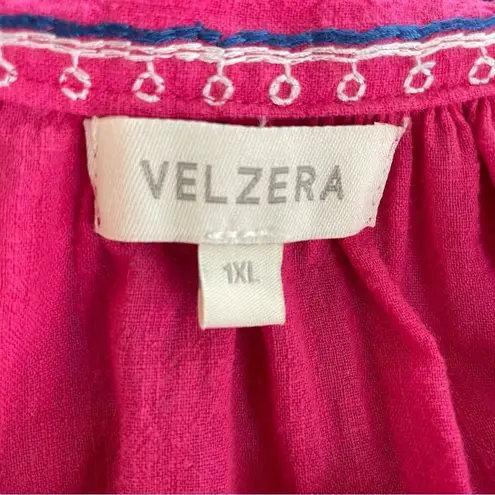 Velzera Fuchsia Hot Pink Embroidered Mumu Caftan Beach Dress 1XL
