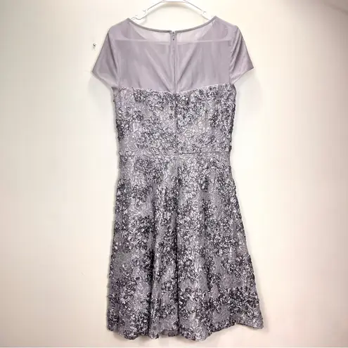 Alex Evenings Gray Lace Sequins Rosette Mesh Illusion Flare Party Dress Size 8 - Image 5