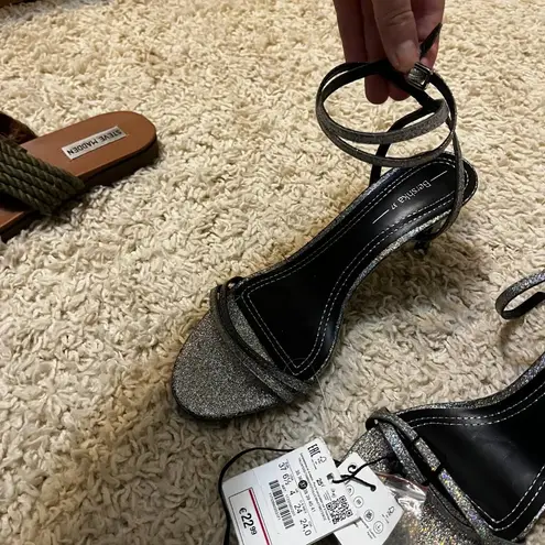 Bershka NWOT Berksha silver sparkle heel size 37