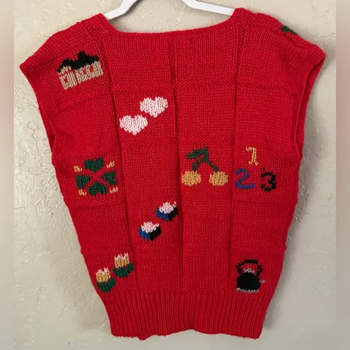 VTG Alyssa Brooke Cardigan Hand Embroidered Sweater Vest Kettle Tulips Hearts L Red Size L