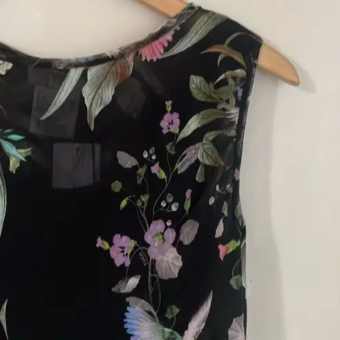 Fuzzi Bouquet Floral Hummingbird Print Sleeveless Tulle Jersey Sheath Dress Black Size M