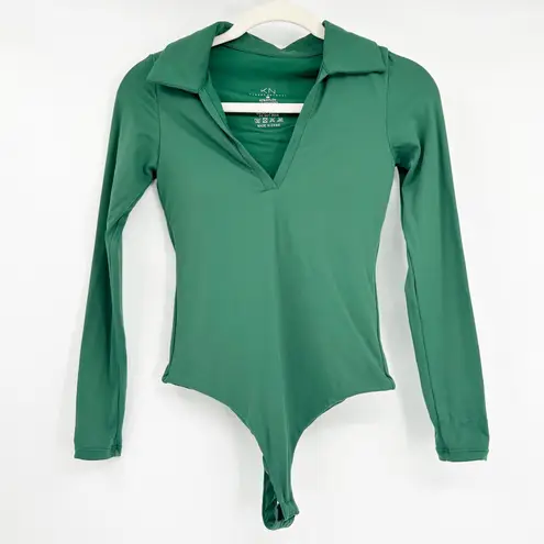 Klassy Network Womens V Neck Polo Long Sleeve Bramisuit Bodysuit Size S Emerald