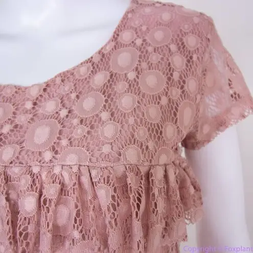 Reserved NEW lace ruffle chest short sleeve midi sheath dress, S