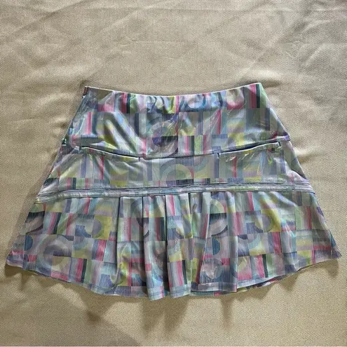 Lucky in Love Geometric Foil Print Athletic Skirt Sz M Tennis Golf Activewear Silver Size M