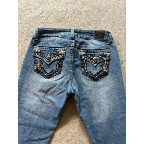 Love Nation Capri Blue Jeans Medium Wash Rhinestone Jeweled Pants Sz 8