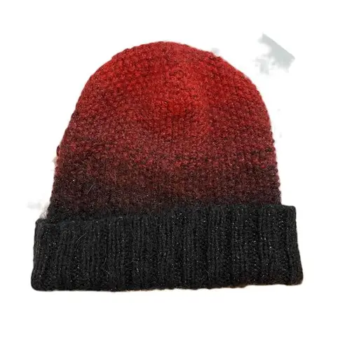 Eugenia Kim Metallic Knit Beanie Hat Color Gradient Folded Cuff Womens Red