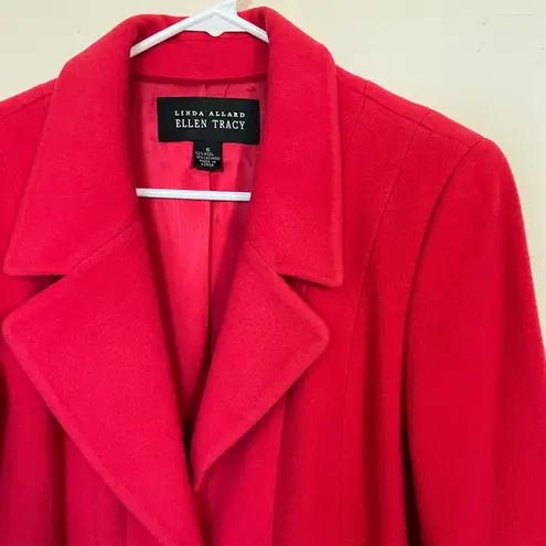 Ellen Tracy Linda Allard  Cherry Red Wool Cashmere Two Button Long Pea Coat Sz 6