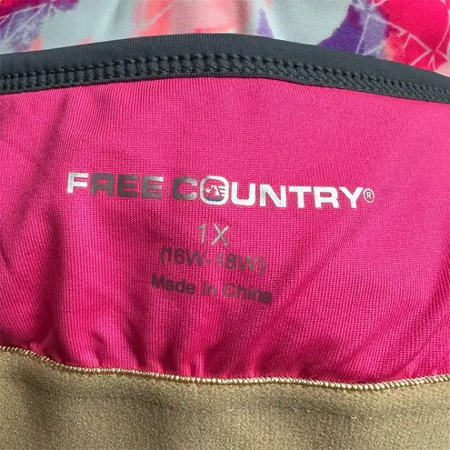 Free Country NWT Women's Floral Tankini Top Pink/Grey 1x Adjustable Straps