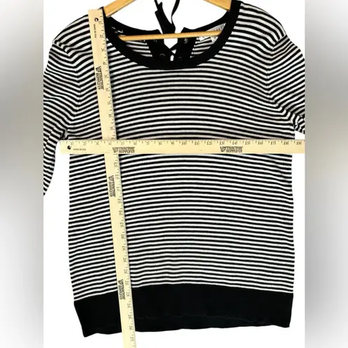 Downeast Women’s Black White Striped Lace Back Elbow Patch Nautical Sweater Med