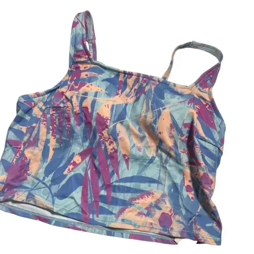 Freely Womens Missy Square Neck Cropped Tankini Multicolor Size S Blue