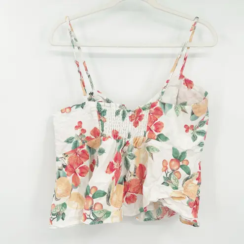 Sofia Jeans by Sofia Vergara Linen Blend Knot Front Floral Peplum Tank Cami Top White Size L