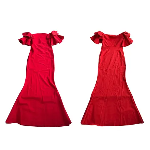 Chiara Boni La Petite Robe Pavarti Off Shoulder Gown Passion Red Size 14 NWT