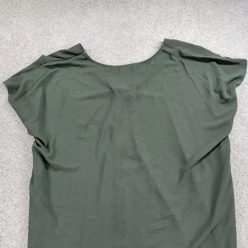 ee:some  Womens Blouse Top 1XL Olive Green V-neck Relaxed Fit Cap Sleeve Stretch