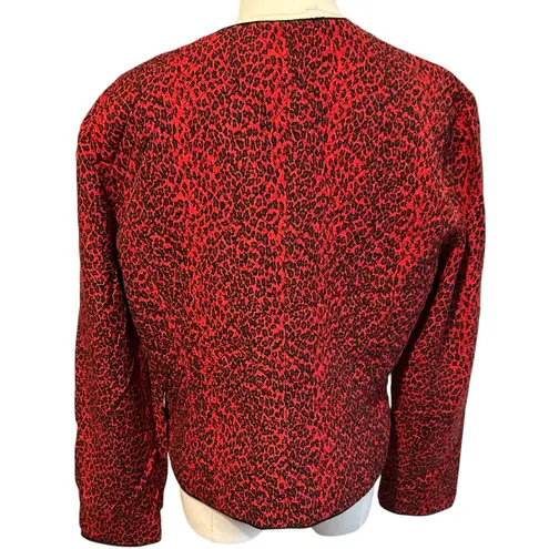 Vtg 80's Maggy London 100% Silk Jacket Womens Sz 14P Red Black Leopard Coat