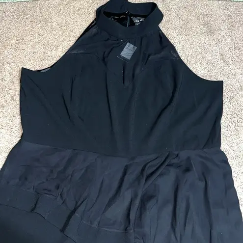 City Chic Mika Halter Jumpsuit Sheer Asymmetrical Ruffle Overlay Wide Leg 20