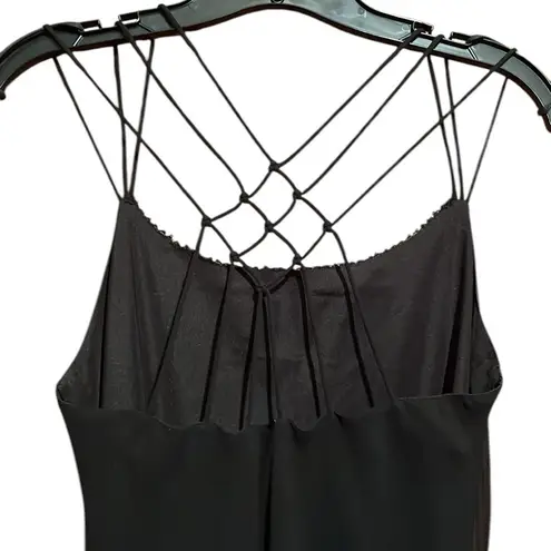 Elegant Black Strappy sequin front lined sheer dress size small Name tag