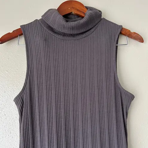 Nine West  Grey Taupe Turtleneck Sleeveless Ribbed Midi Dress Size Medium - Image 4