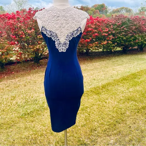 AX Paris Crochet Neck Navy Body-con Dress