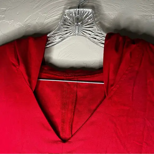 Aakasha Raspberry Red Linen Front Pleated Hood Sleeveless Lagenlook Maxi Dress Size XL