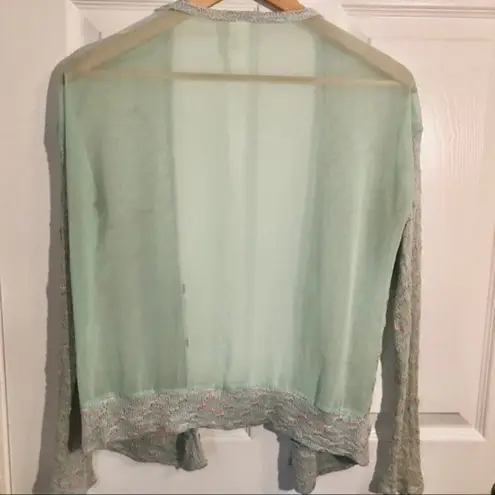 Francesca’s Birdcage Mesh Sweater Cardigan Mint Green S Green