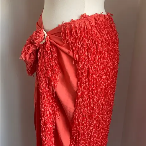 Swim Sarong Coverup Womens Sz Small Coral Wrap Waist Fringe Pink