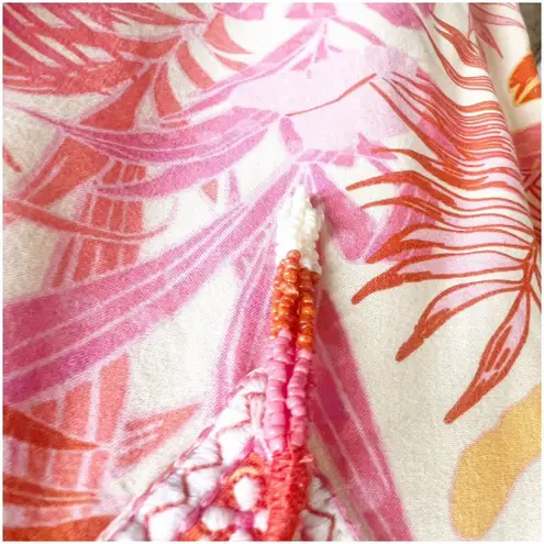 Haute Hippie Avery Peasant Blouse Size Large Tropical Print Tassel Pink Bohemian