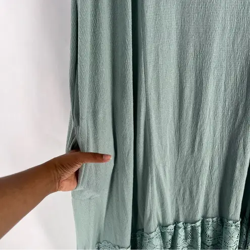 LOGO By Lori Goldstein LOGO Linens Lori Goldstein Sleeveless Aqua Teal Midi Dress Lace Hem Flowy 3X